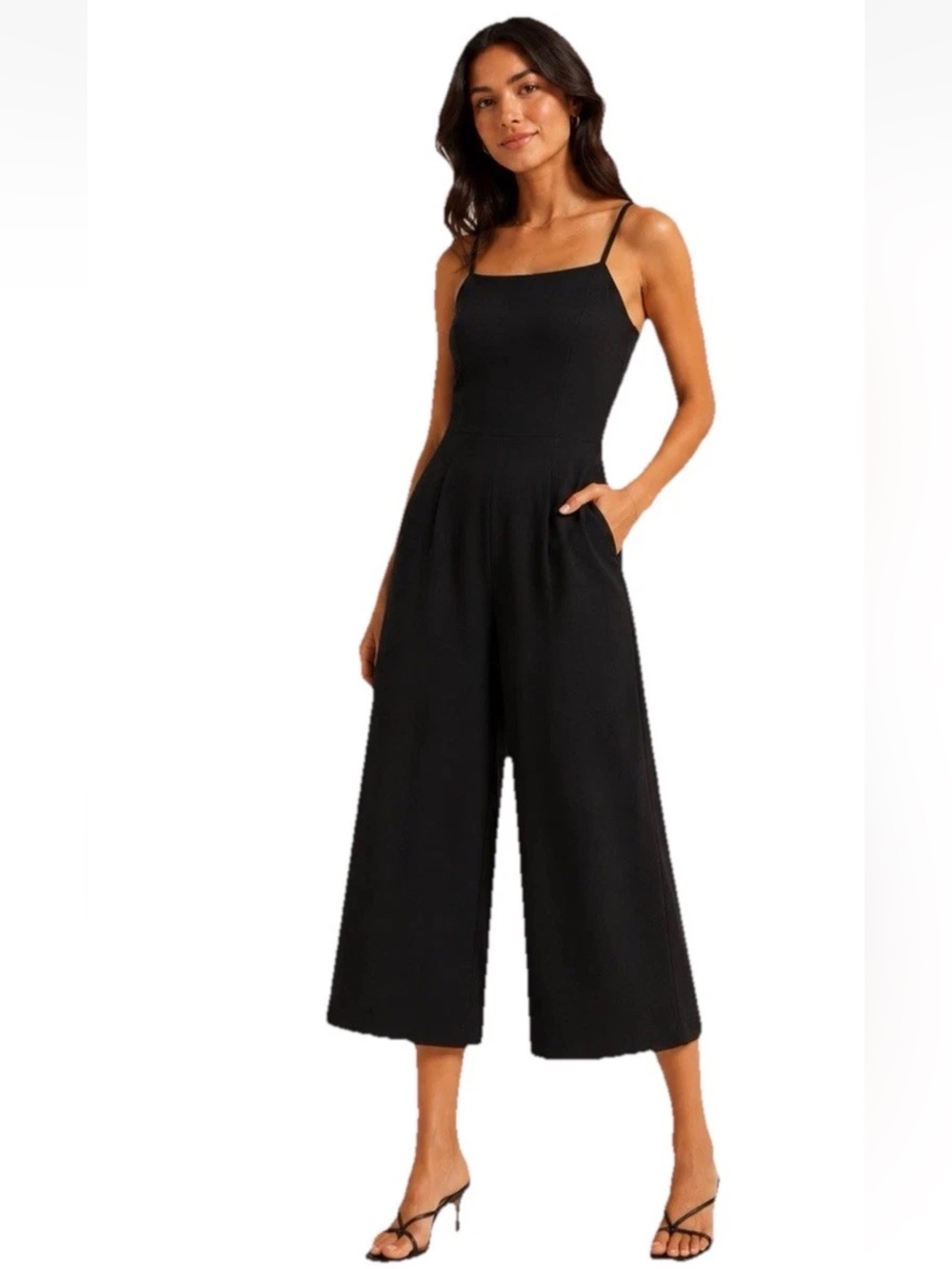 Old Navy Black Jumpsuit Smocked Back Adjustable Strap Capri Summer Sz S Classic